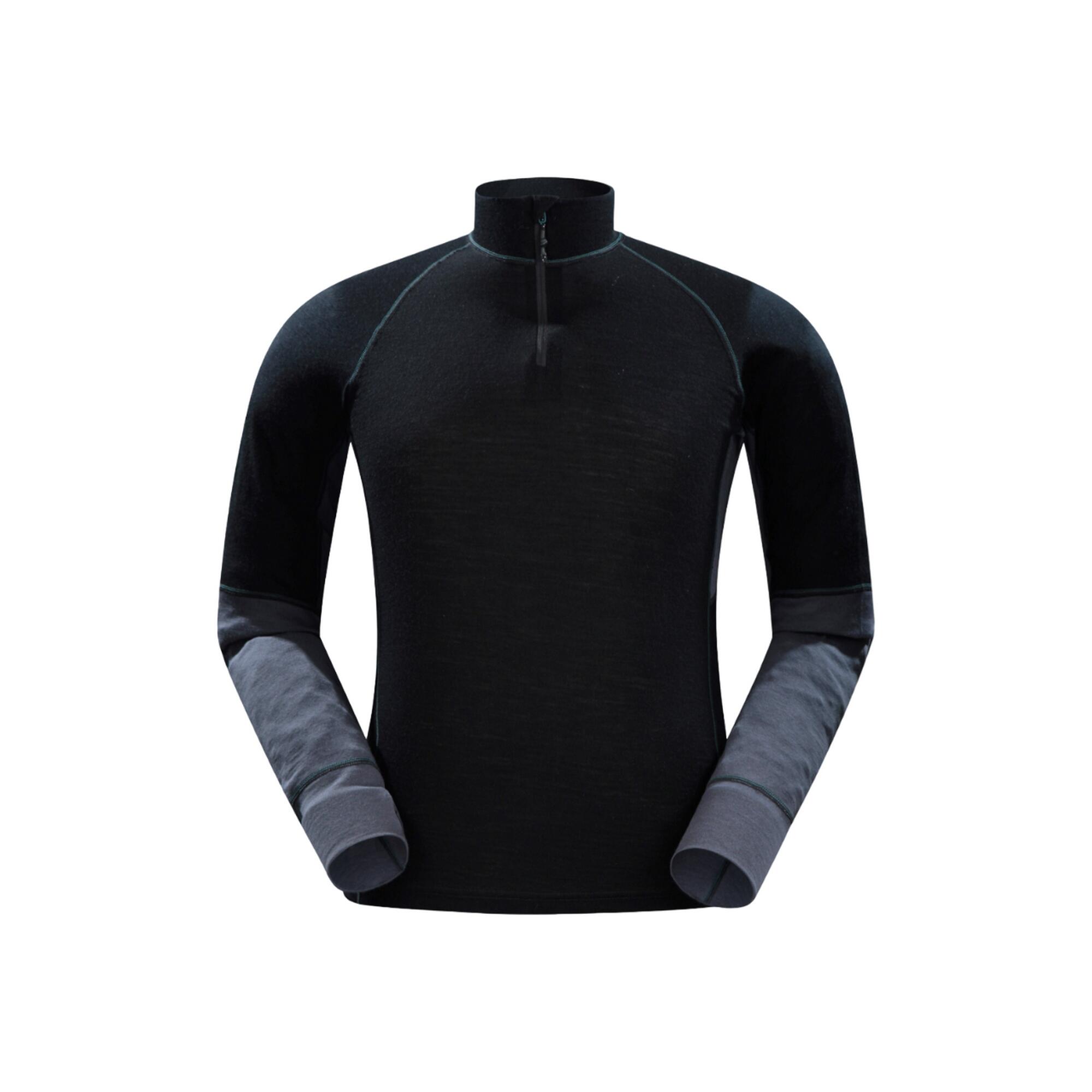 MOUNTAIN WAREHOUSE Mens Ultra Merino Wool Zip Neck Base Layer Top (Black)