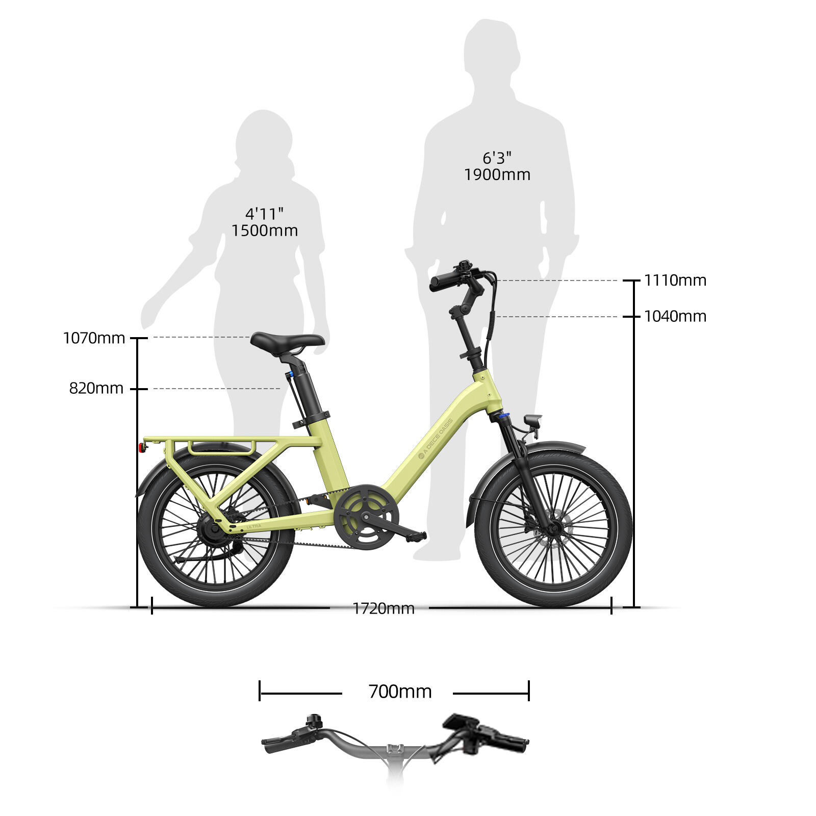 Bici elettrica AirOne Ultra,20'' ×2.4'',trasmissione a cinghia,motore Bafang,APP 6/6