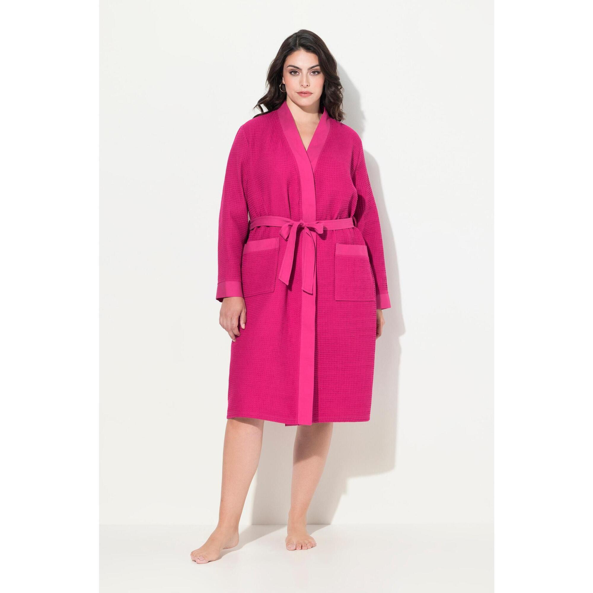 Ulla Popken - Femme Peignoir Col Châle Ceinture À Nouer - Peignoir De Bain - Rose - 44 L - Decathlon
