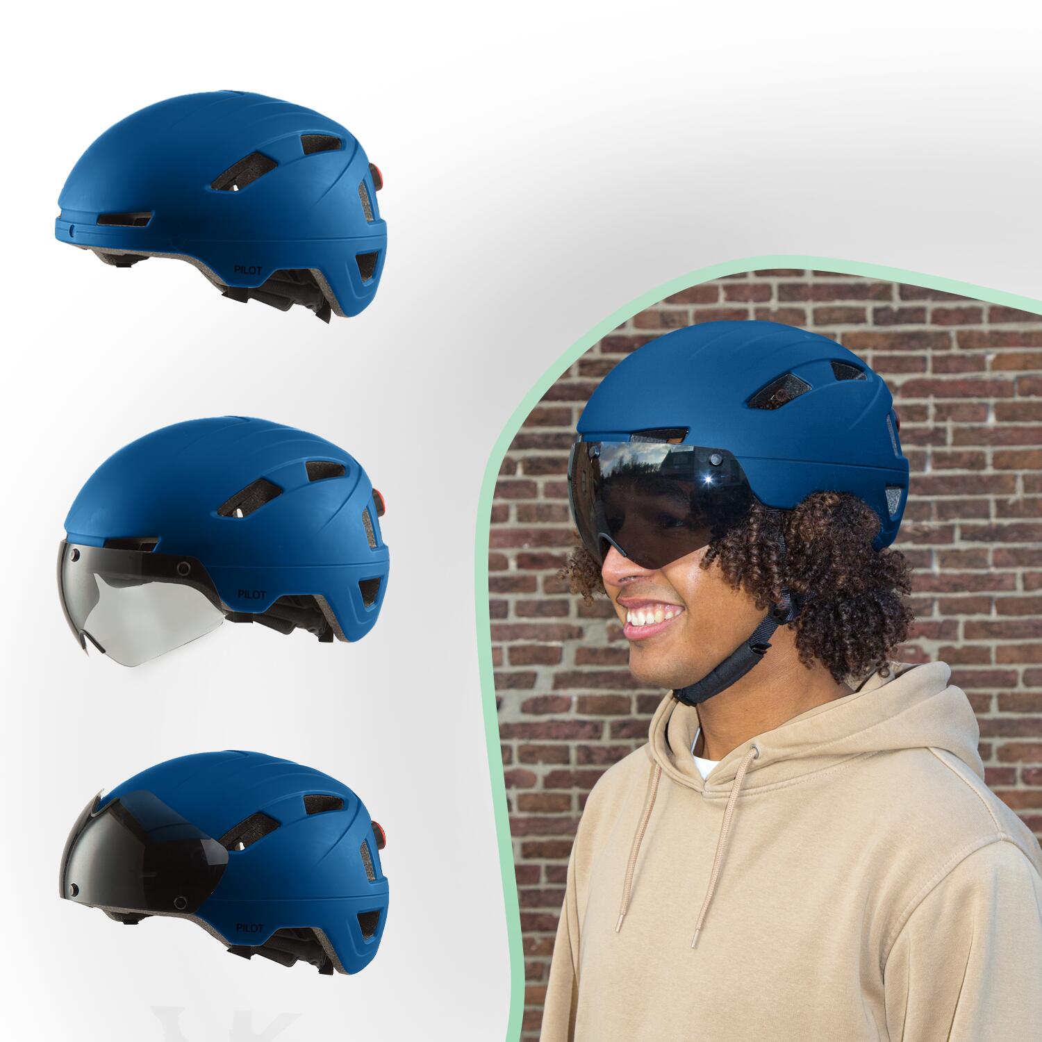 Casque GO-OFF PILOT avec visière certifié NTA (Bleu, L) 4/7