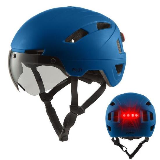 Casque GO-OFF PILOT avec visière certifié NTA (Bleu, L)