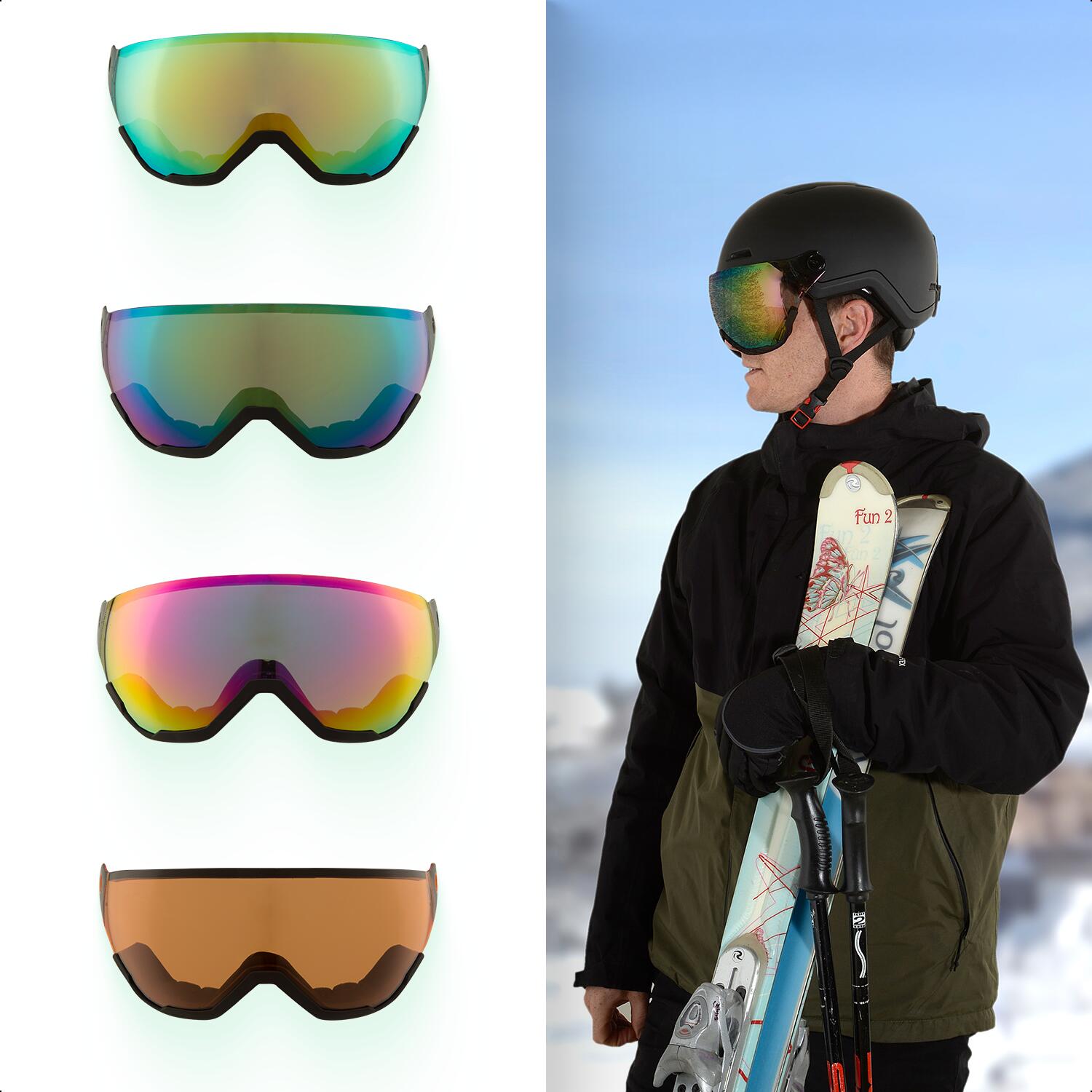 Casque de ski GO-OFF XTREME avec 2 visières (bleu-vert et vert-or) – taille M 7/7