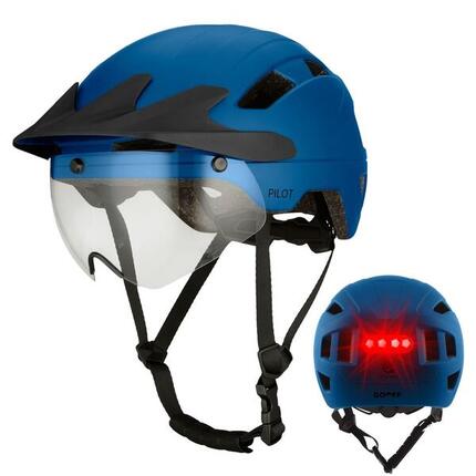 Casque vélo GO-OFF PILOT avec couvre-pluie (bleu M)