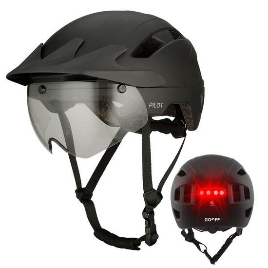 Casque vélo GO-OFF PILOT 4-en-1 avec couvre-pluie (noir L)