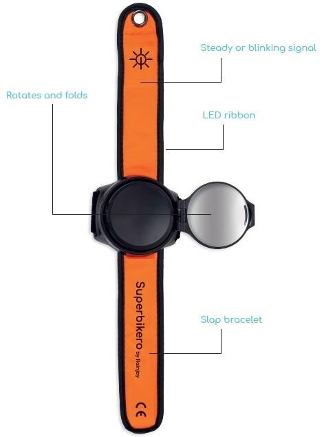 BRACELET LED LUMINEUX AVEC RÉTROVISEUR POUR VÉLO OU TROTTINETTE (SINGLE VERSION) 4/7