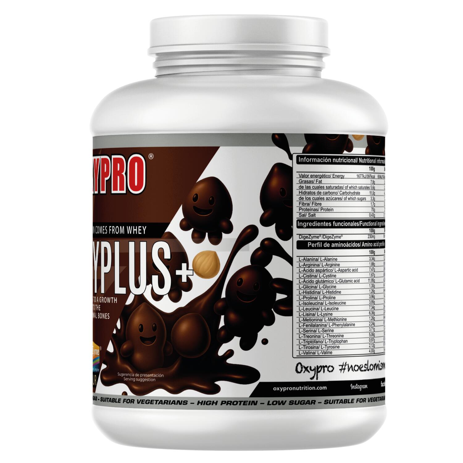 OXYPRO - WHEYPLUS+ (con DigeZyme®) -2kg – Chocolate con Avellanas 2/3