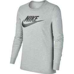 T-shirt femme Nike Essential Icon Futura, manches longues, coton 100%, gris, M