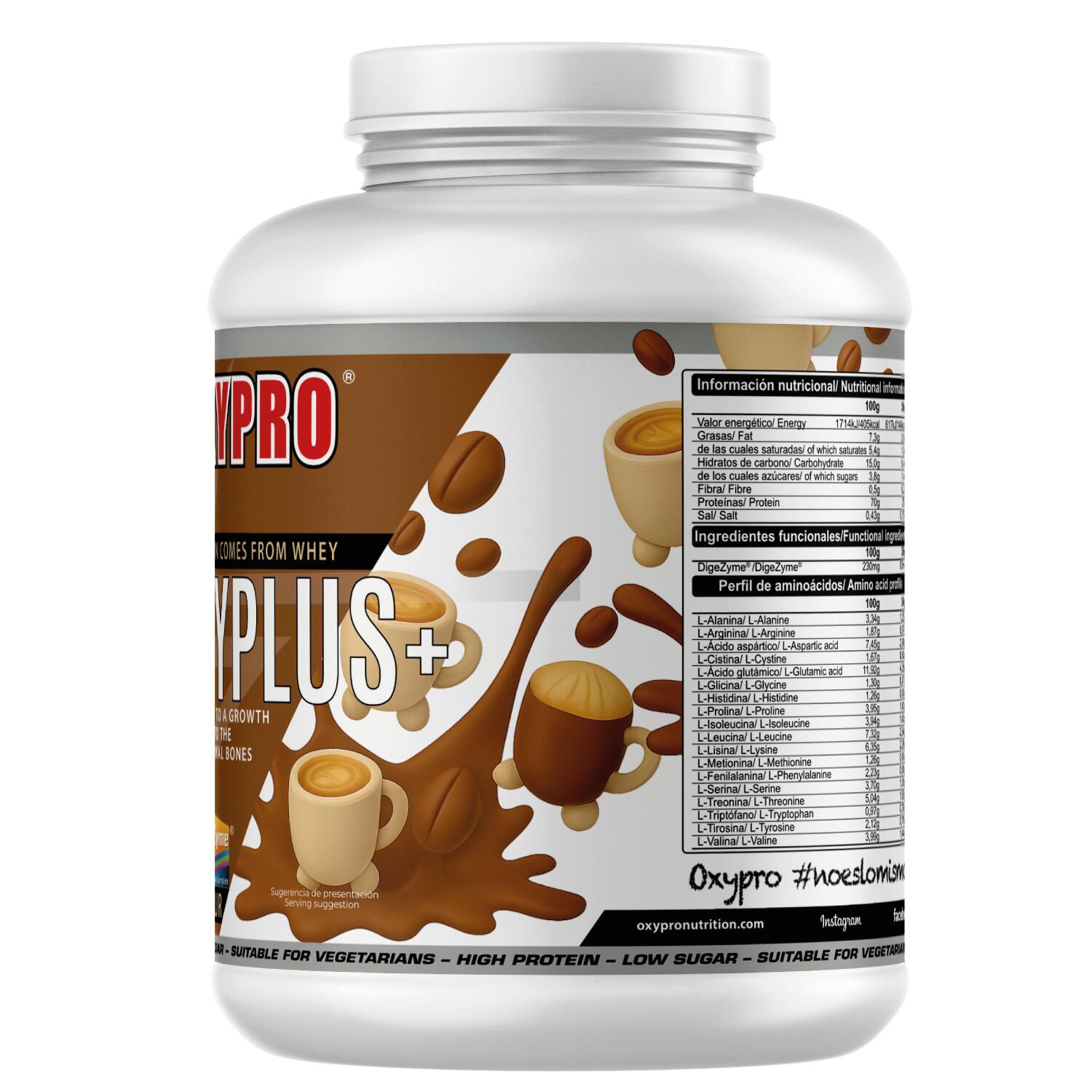 OXYPRO - WHEYPLUS+ (con DigeZyme®) -2kg – Café Latte 2/3