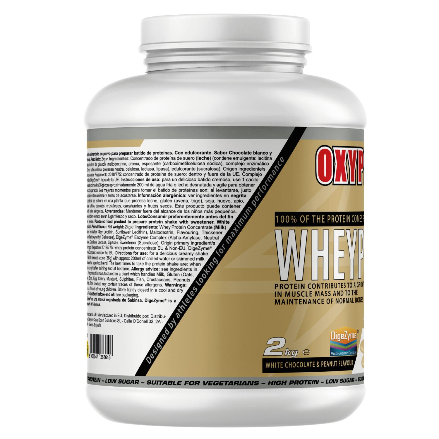 OXYPRO - WHEYPLUS+ (con DigeZyme®) -2kg – Chocolate Blanco con Cacahuete 3/3
