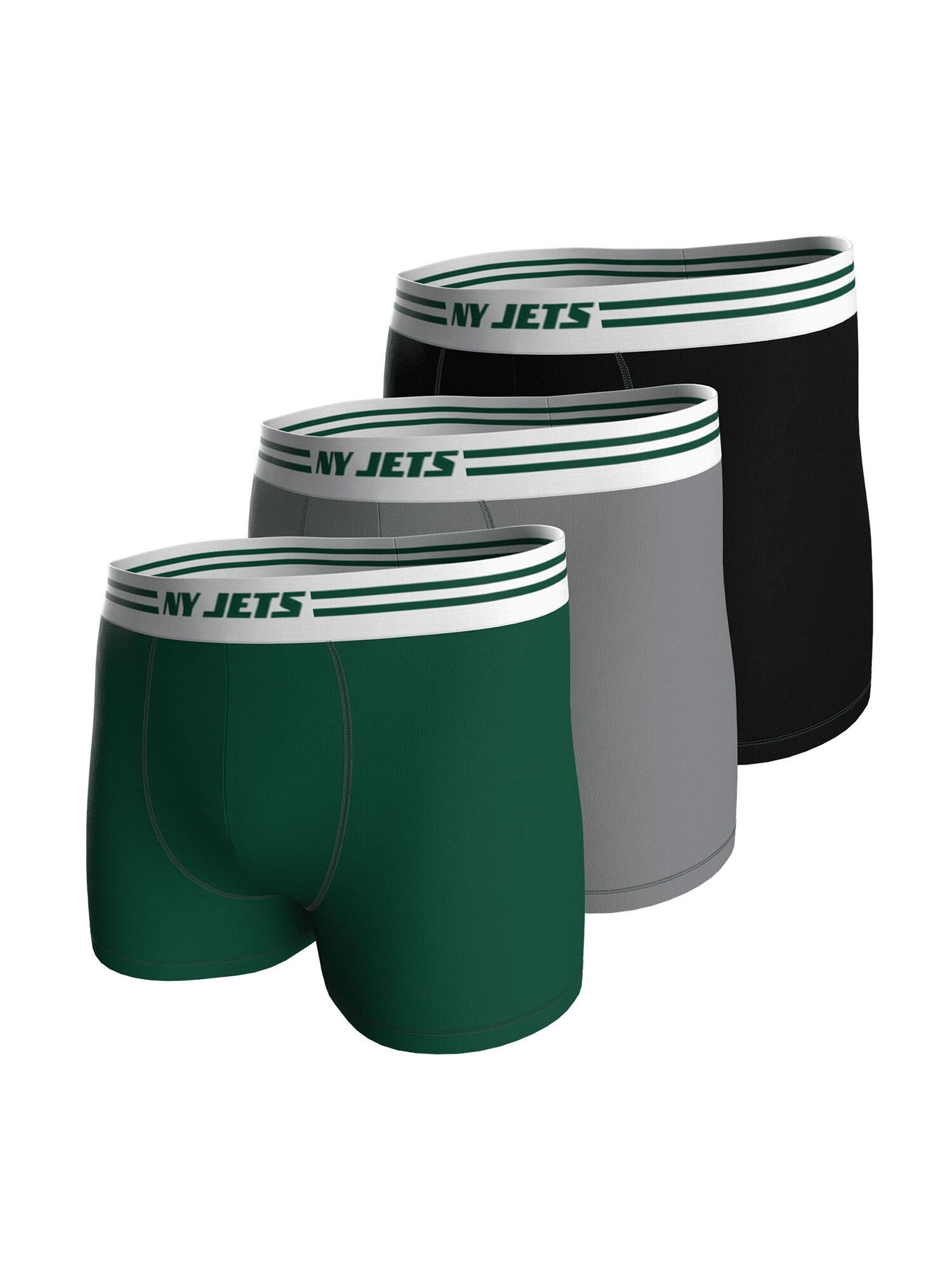 NFL New York Jets 3-Pack 95% Cotton Boxers | Green/Grey/Black Size XL 2/7
