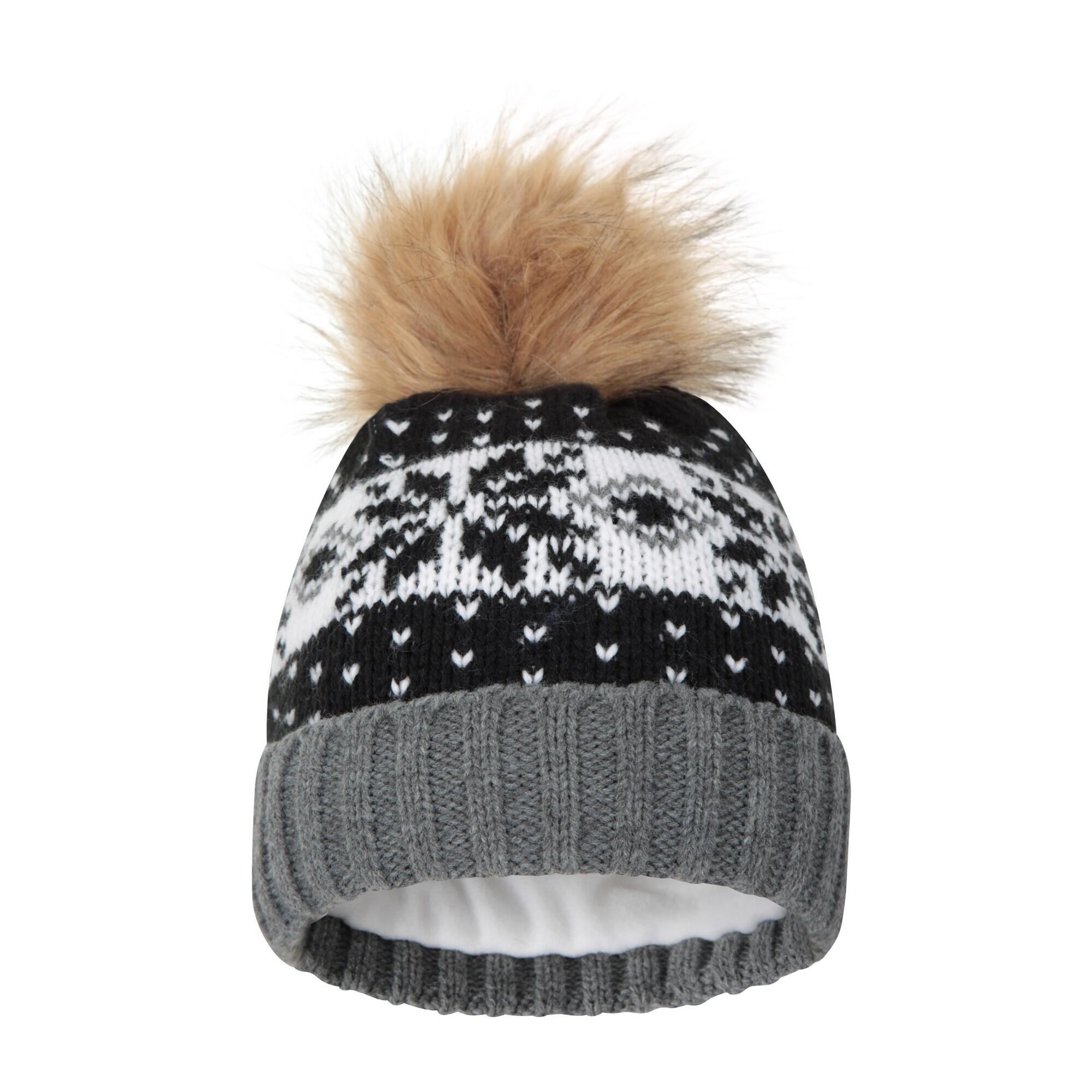 MOUNTAIN WAREHOUSE Womens/Ladies Fair Isle Pom Pom Beanie (Black)