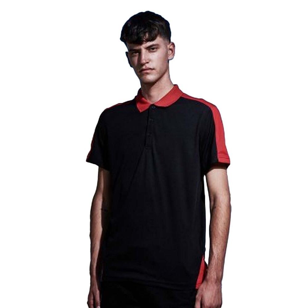 Contrast Coolweave Pique Polo Shirt (Black/Classic Red) 3/4