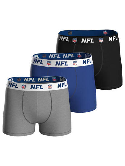 NFL Shield Logo 3-Pack 95% Cotton Boxers | Blue/Grey/Black Size S