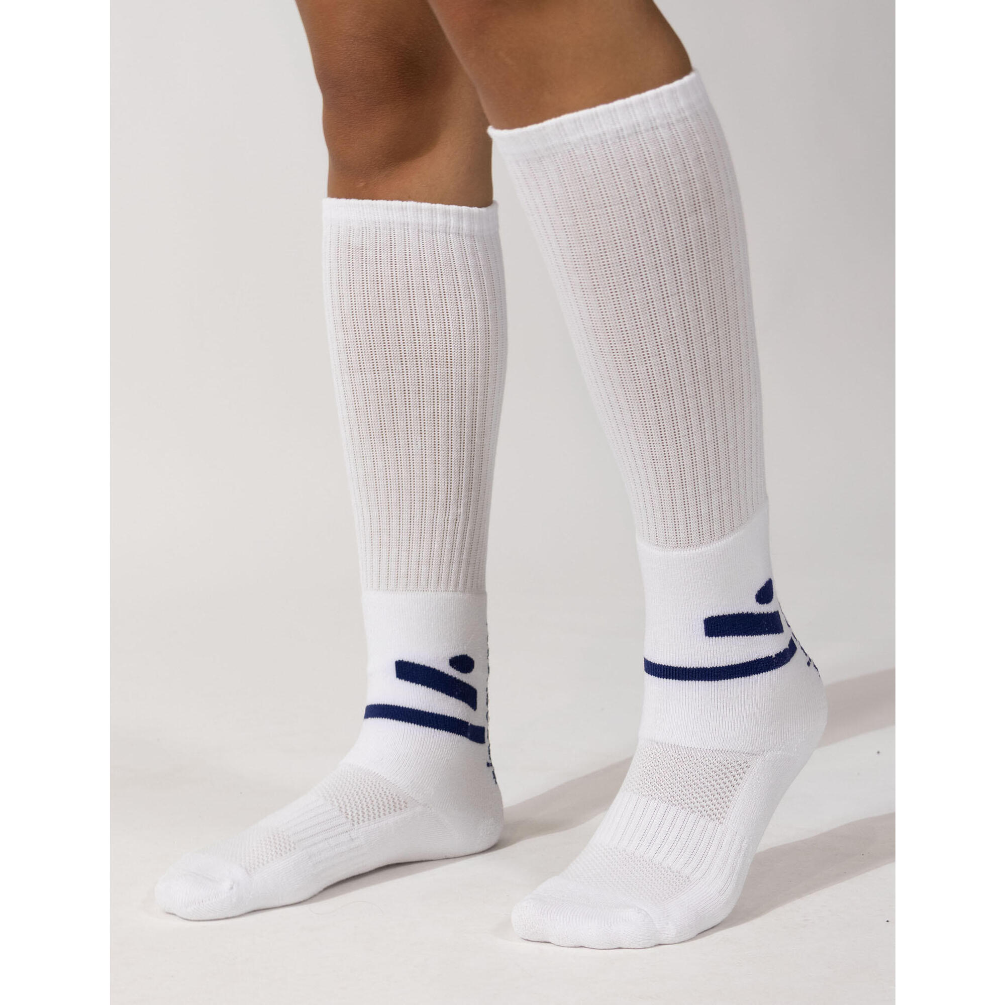 Ninesquared - Chaussettes Hautes Volley “jump Spin” (2 Paires) – Logo Bleu Marine (40/43) - Chaussettes - Blanc|bleu - 39/42 - Decathlon
