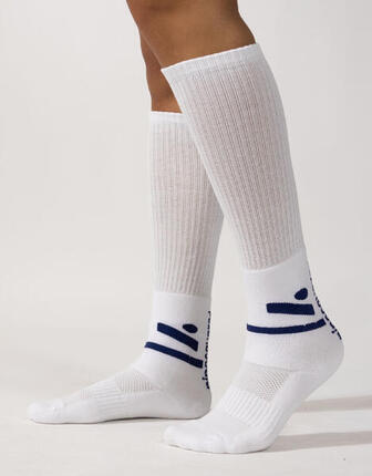 Chaussettes hautes volley “Jump Spin” (2 paires) – logo bleu marine (40/43)