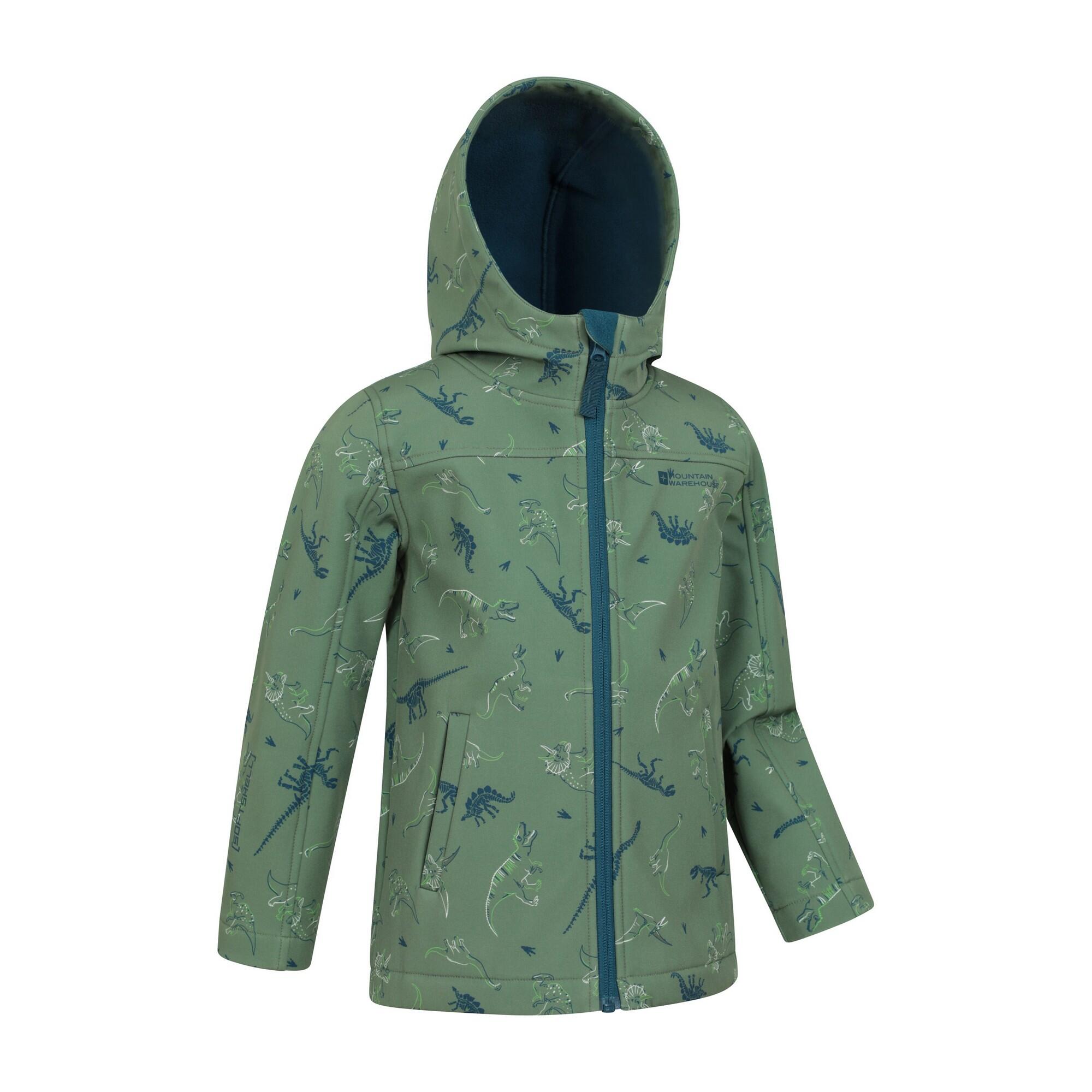 Childrens/Kids Exodus II Dinosaurs Water Resistant Soft Shell Jacket (Green) 3/4