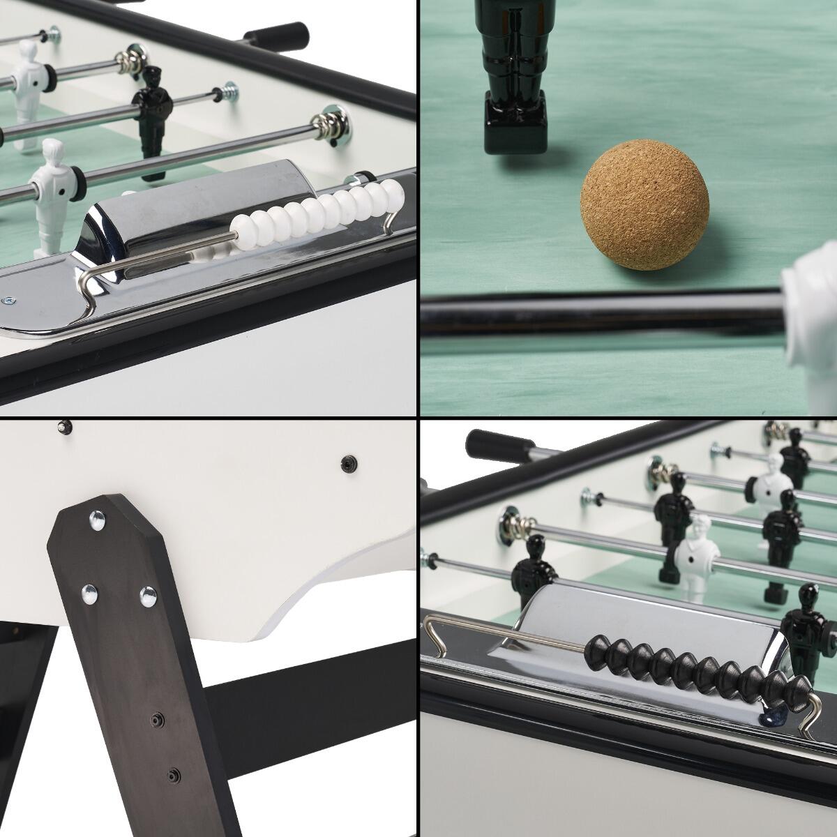 Tischfußball aus Holz in Schwarz-Weiß mit Gerflex-Spielfeld 3/4