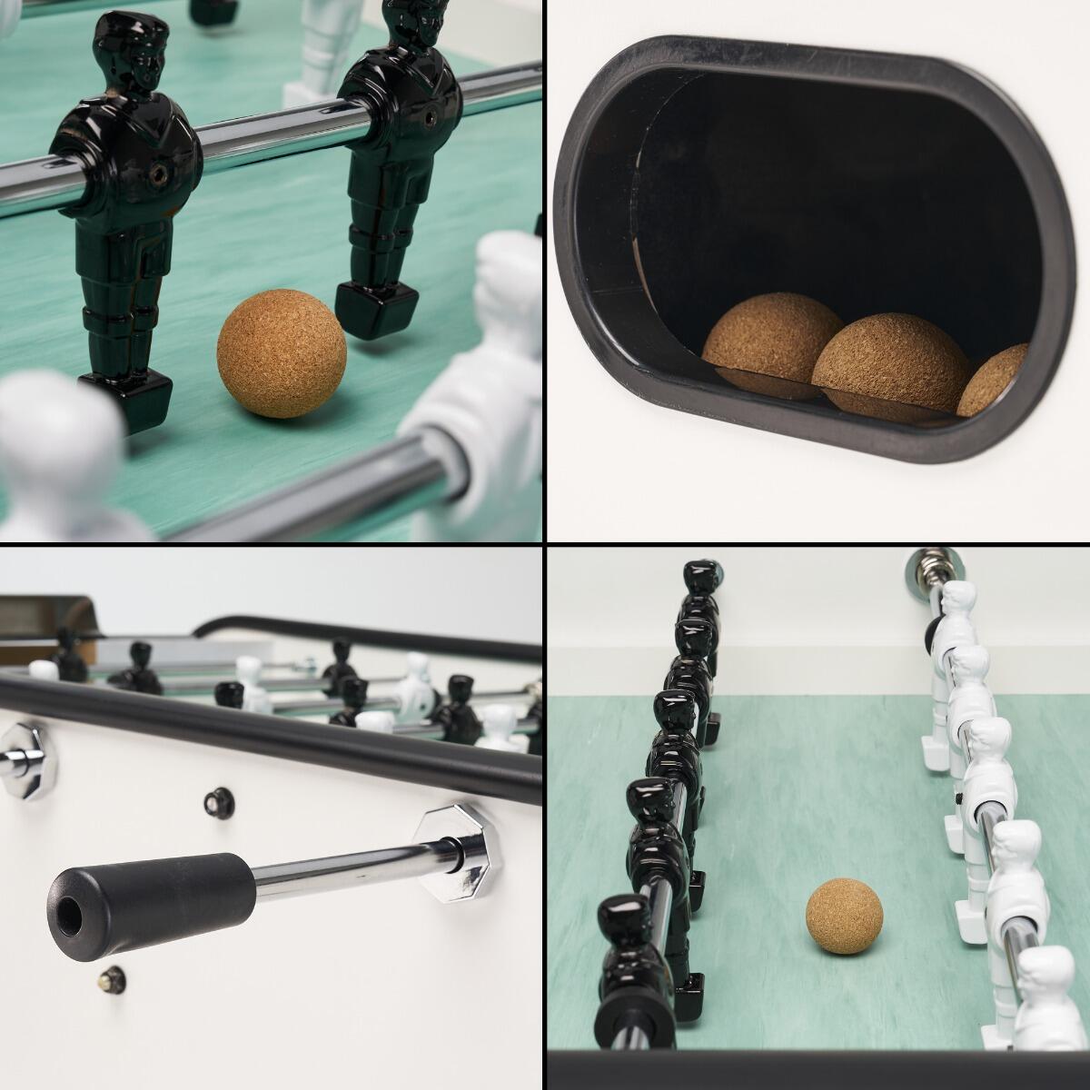 Tischfußball aus Holz in Schwarz-Weiß mit Gerflex-Spielfeld 2/4