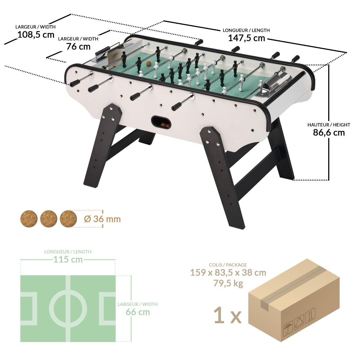 Tischfußball aus Holz in Schwarz-Weiß mit Gerflex-Spielfeld 4/4