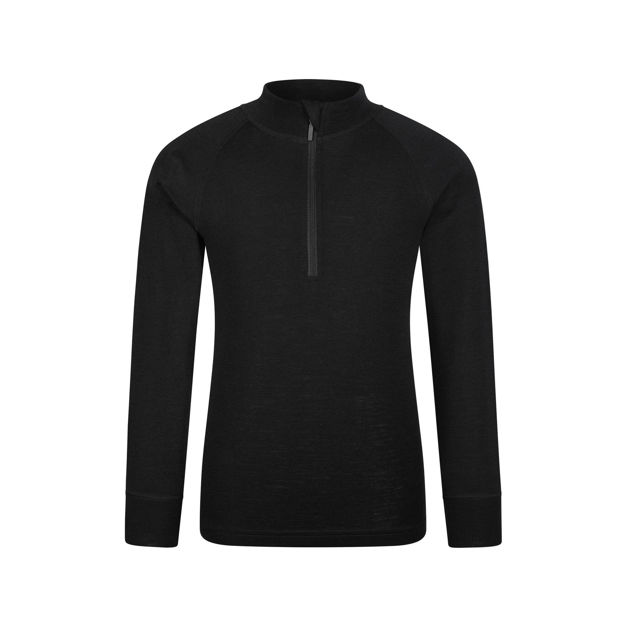 MOUNTAIN WAREHOUSE Childrens/Kids Merino Blend Half Zip Base Layer Top (Black)