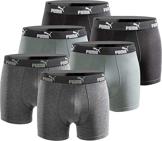 PUMA Puma Herren Boxershorts 6er-Pack Basic Grün/Grau/Schwarz S