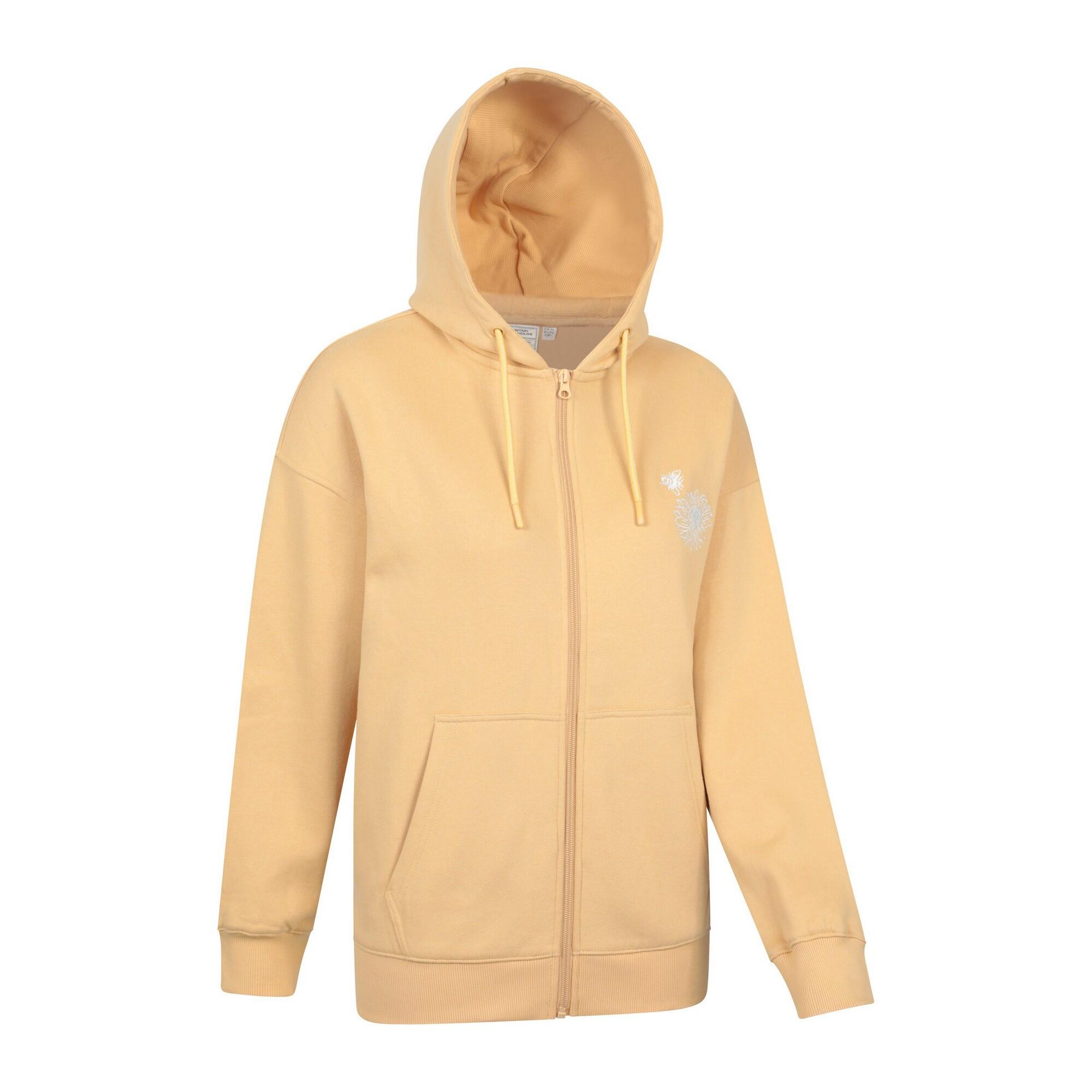 Womens/Ladies Embroidered Sunflower Embroidered Hoodie (Mustard) 3/4