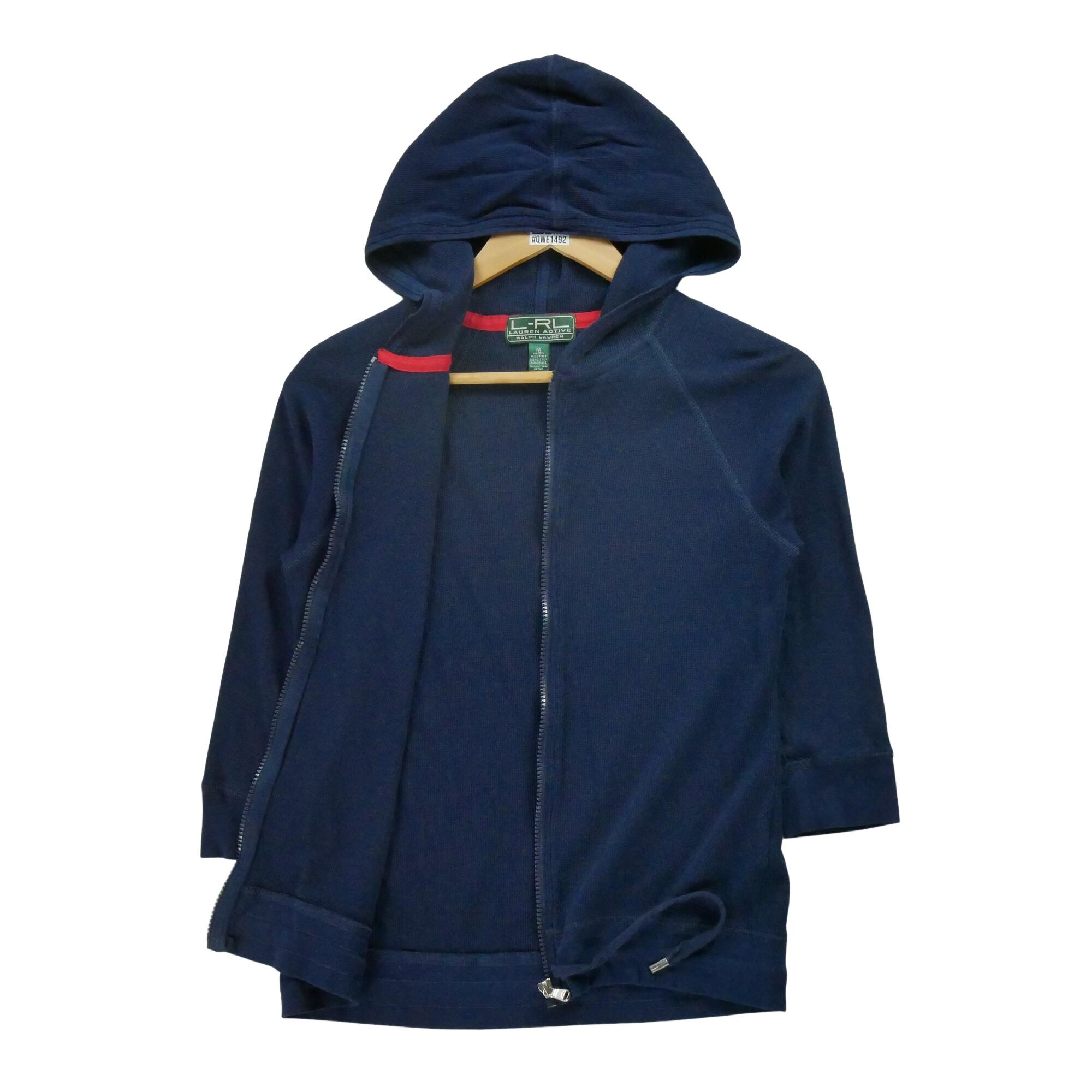 Suéter azul-marinho com zíper completo para mulher 3/7