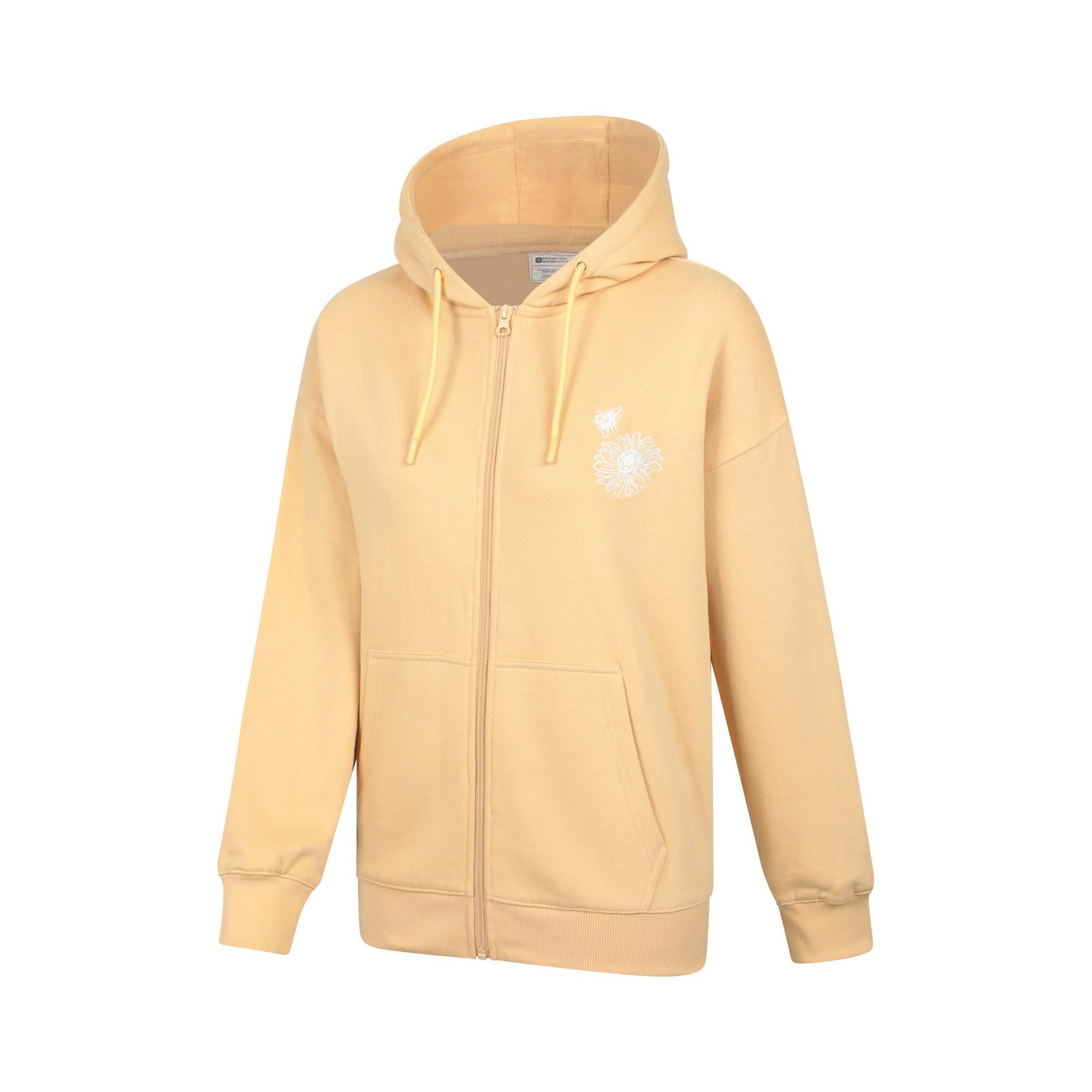 Womens/Ladies Embroidered Sunflower Embroidered Hoodie (Mustard) 4/4