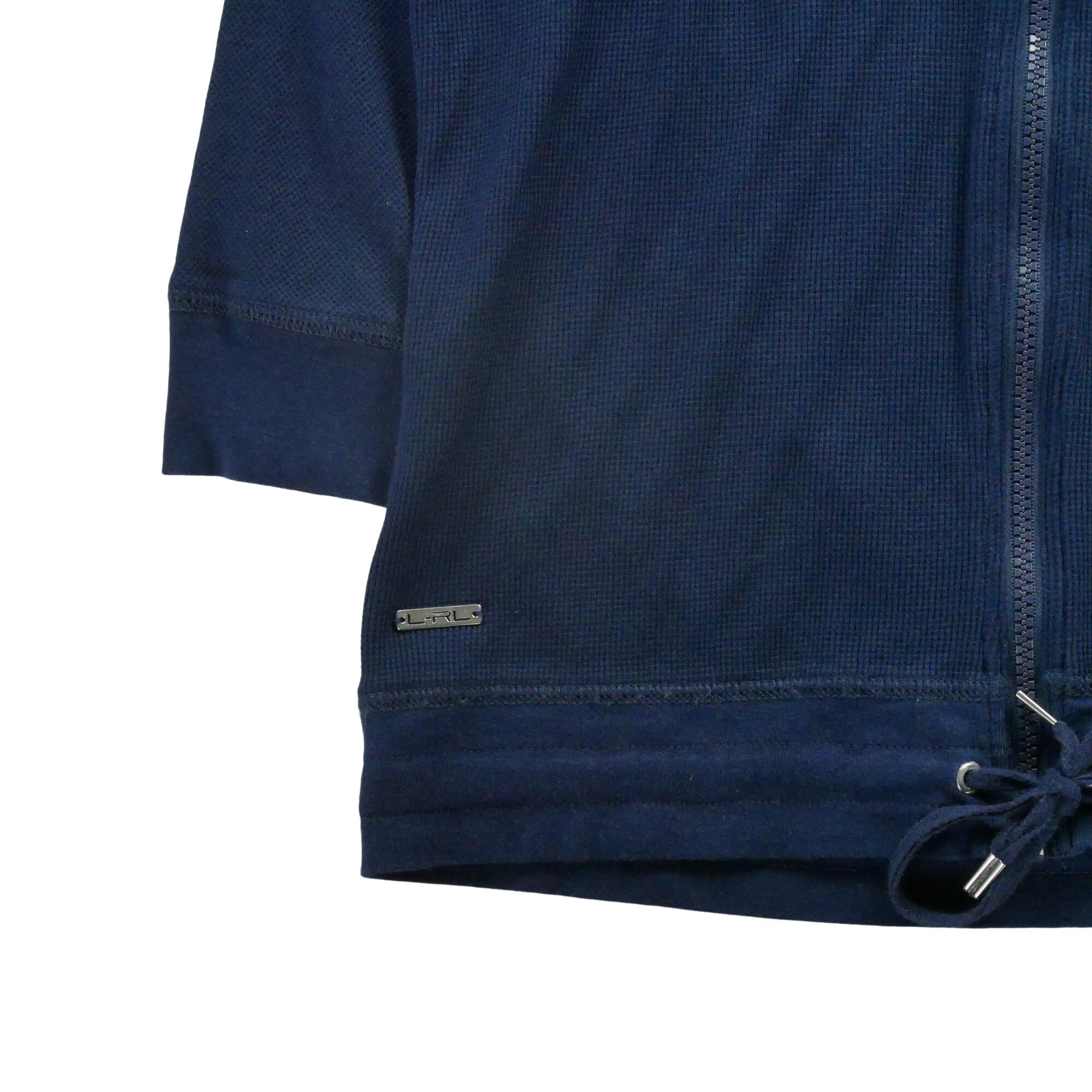 Suéter azul-marinho com zíper completo para mulher 4/7