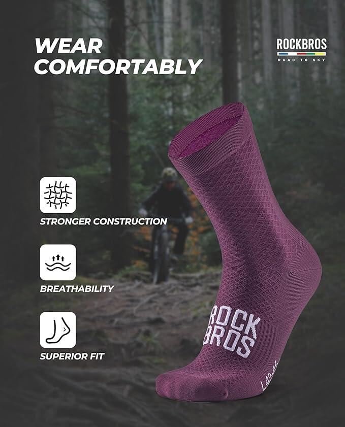 ROCKBROS Road to Sky Ademend Lange Fietssokken Unisex S Violet 2/6