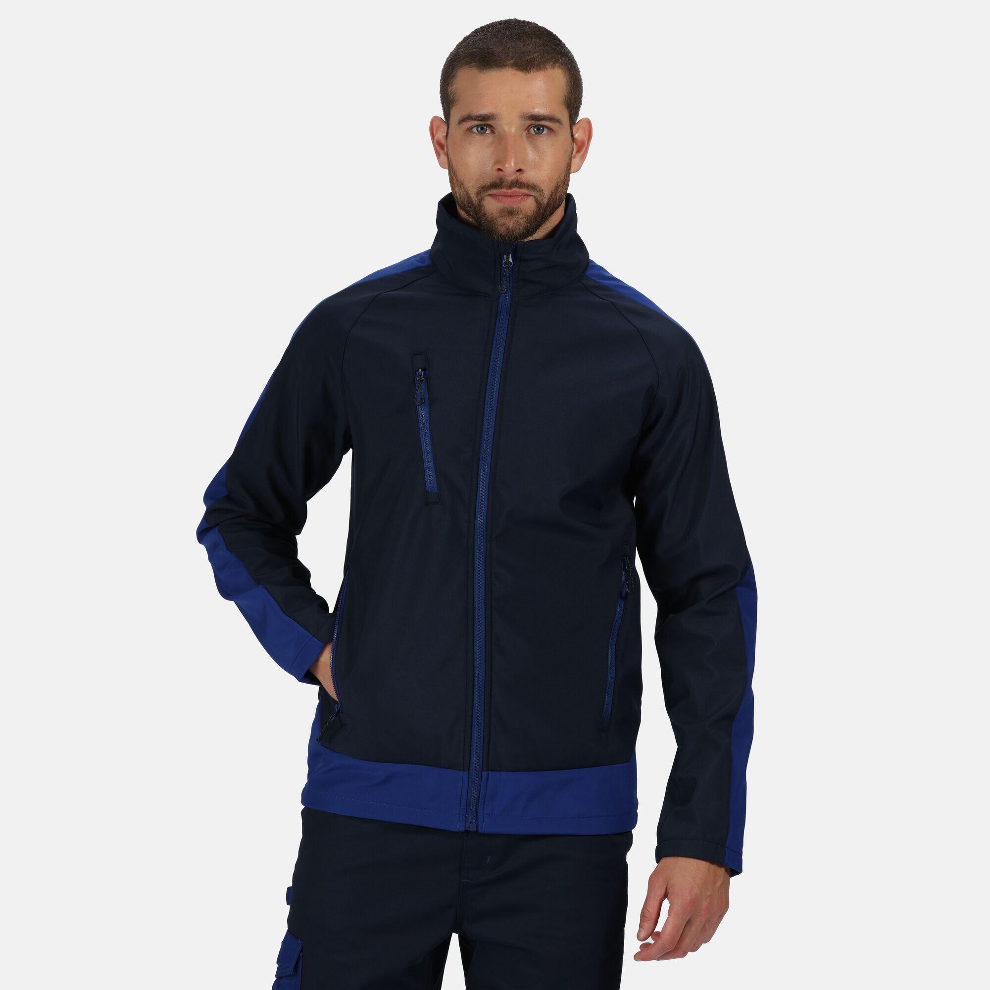 Mens Contrast 3 Layer Softshell Full Zip Jacket (Navy/New Royal Blue) 4/5