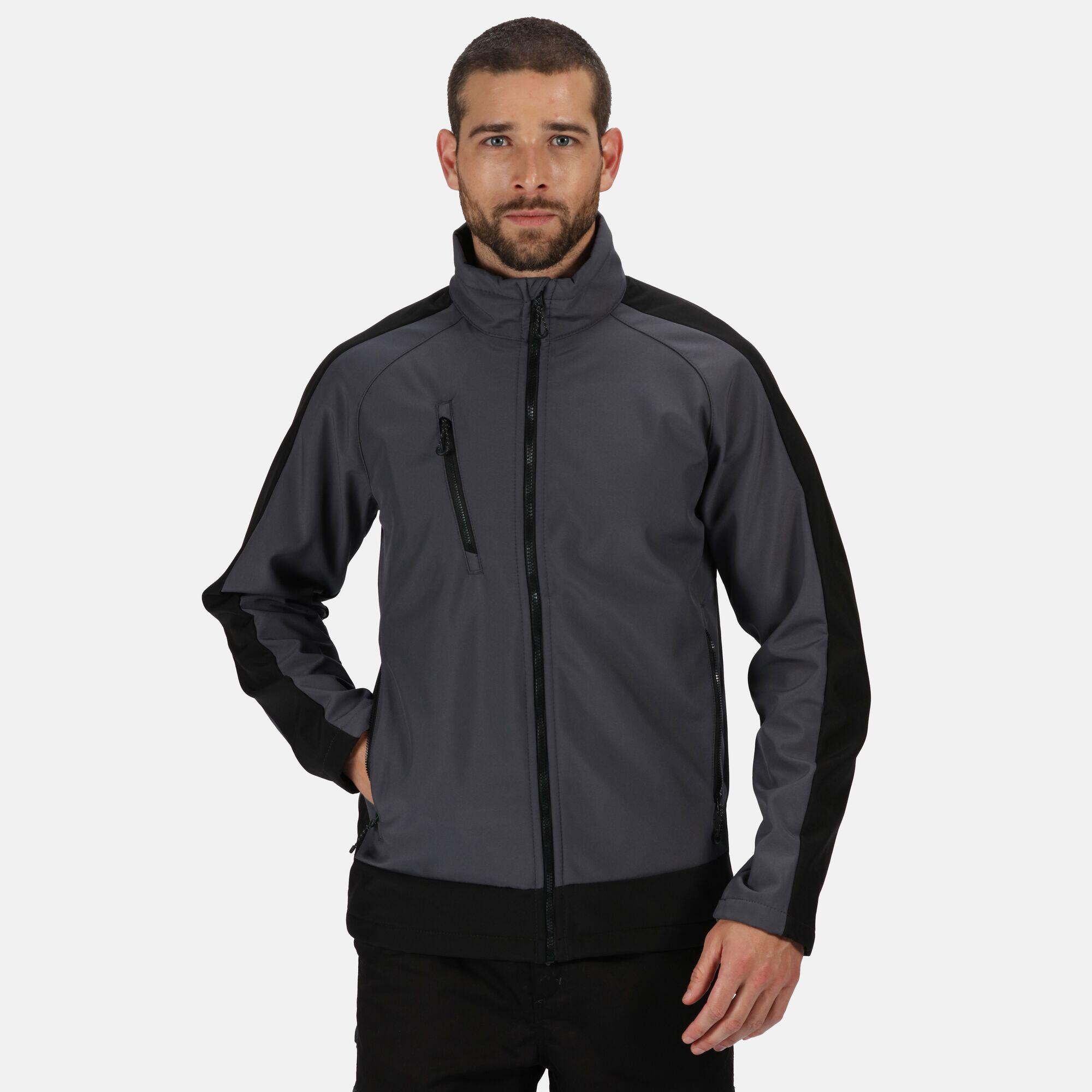 Mens Contrast 3 Layer Softshell Full Zip Jacket (Slate Grey/Signal Black) 4/5