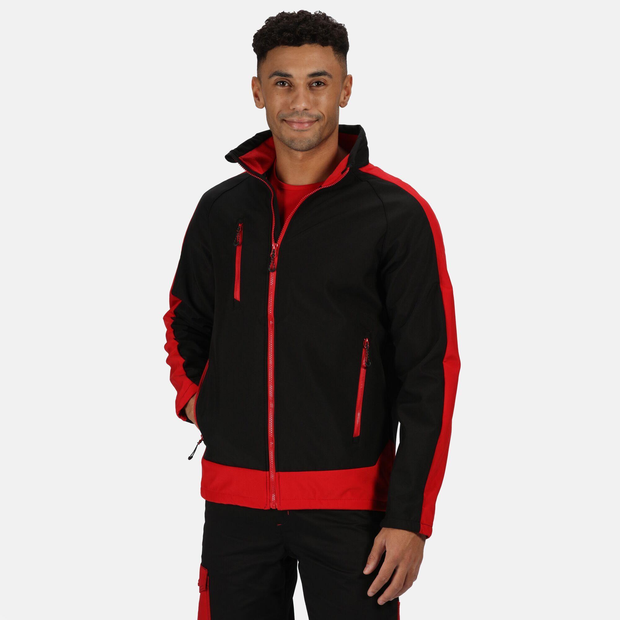 Mens Contrast 3 Layer Softshell Full Zip Jacket (Jet Black/Orient Red) 3/5