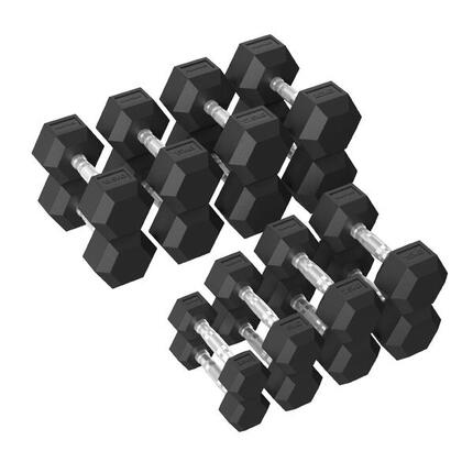 Tunturi Platinum Hexa Haltère Caoutchouc Sets - (8 sets - 2,5 à 20kg) - Noir