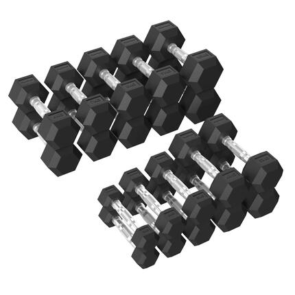 Platinum Hexa Haltères en Caoutchouc - (10 sets - 1 à 10 kg) - Noir
