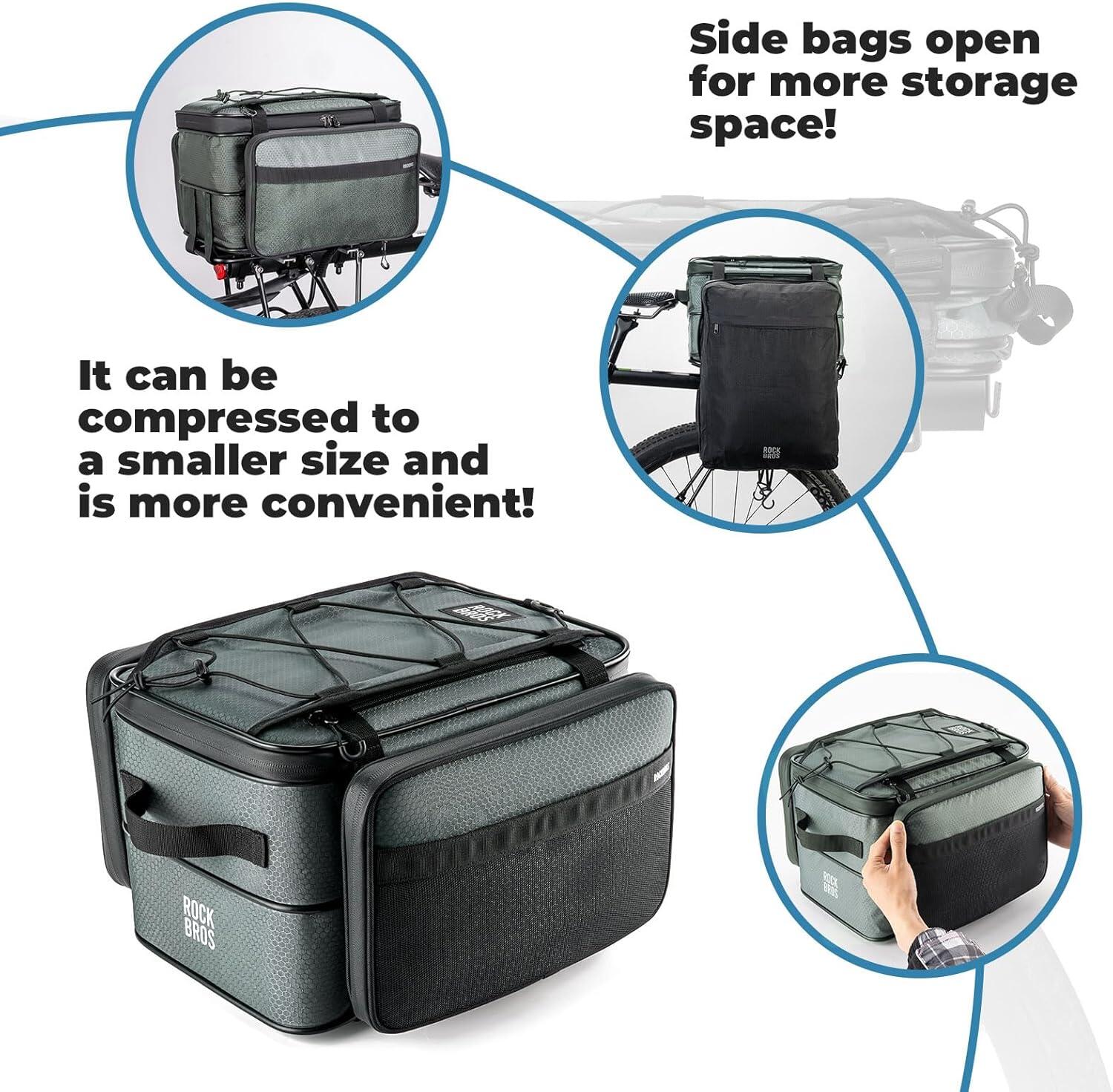 ROCKBROS Road to Sky Sacoche Vélo 15-30L Pliable pour Porte-Bagages Arrière Noir 3/6
