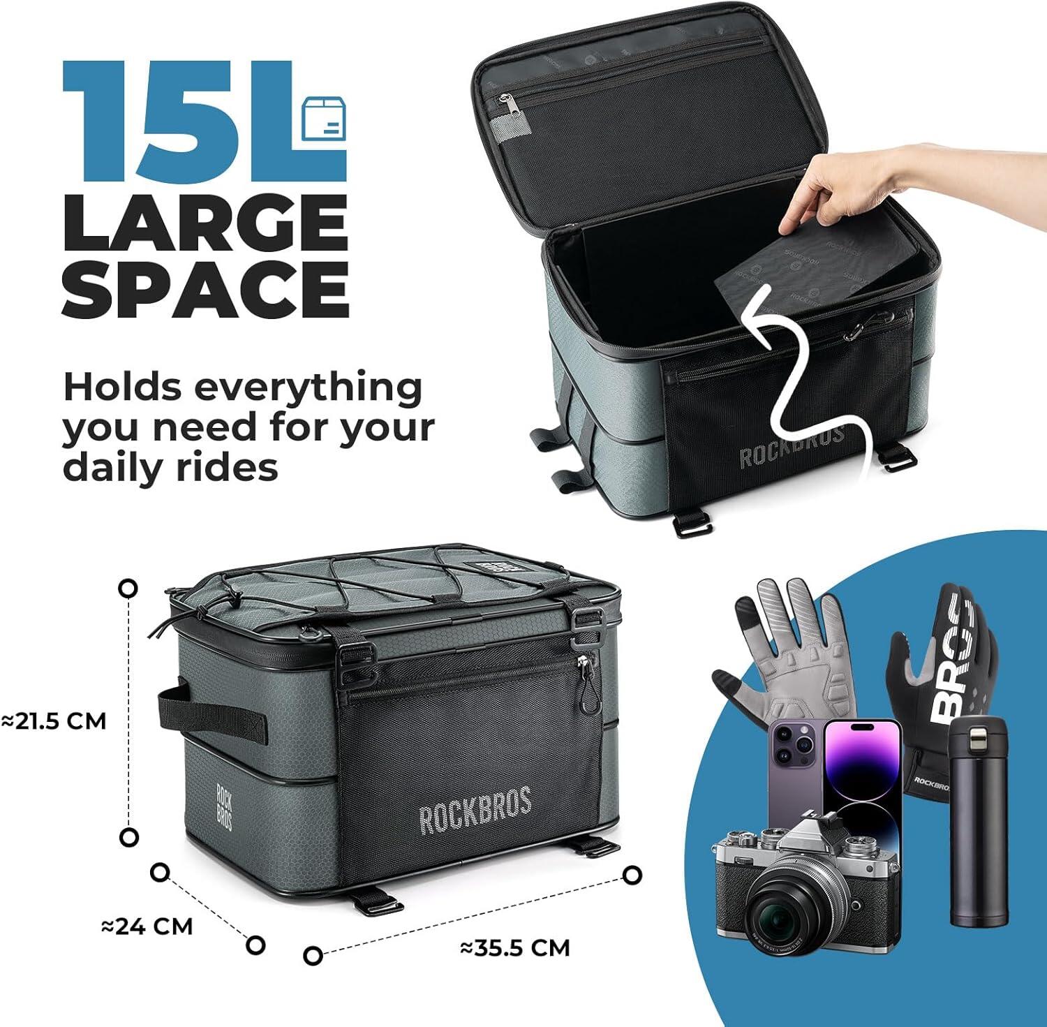 ROCKBROS Sacoche De Porte-bagages 9L-15L – Imperméable, Bandes Réfléchissantes, Double Face, Sangle D’épaule Incluse, Noir/vert, 33x27x14 Cm