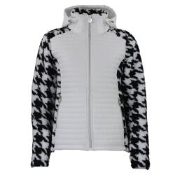 Blouson à capuche zippé bi-matière badge poitrine motif pied de poule femme Peak