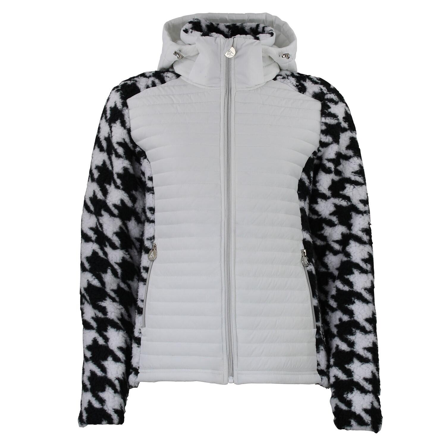 PEAK MOUNTAIN Hooded zip-up jacket with two-tone fabric, chest badge, houndstooth pattern for