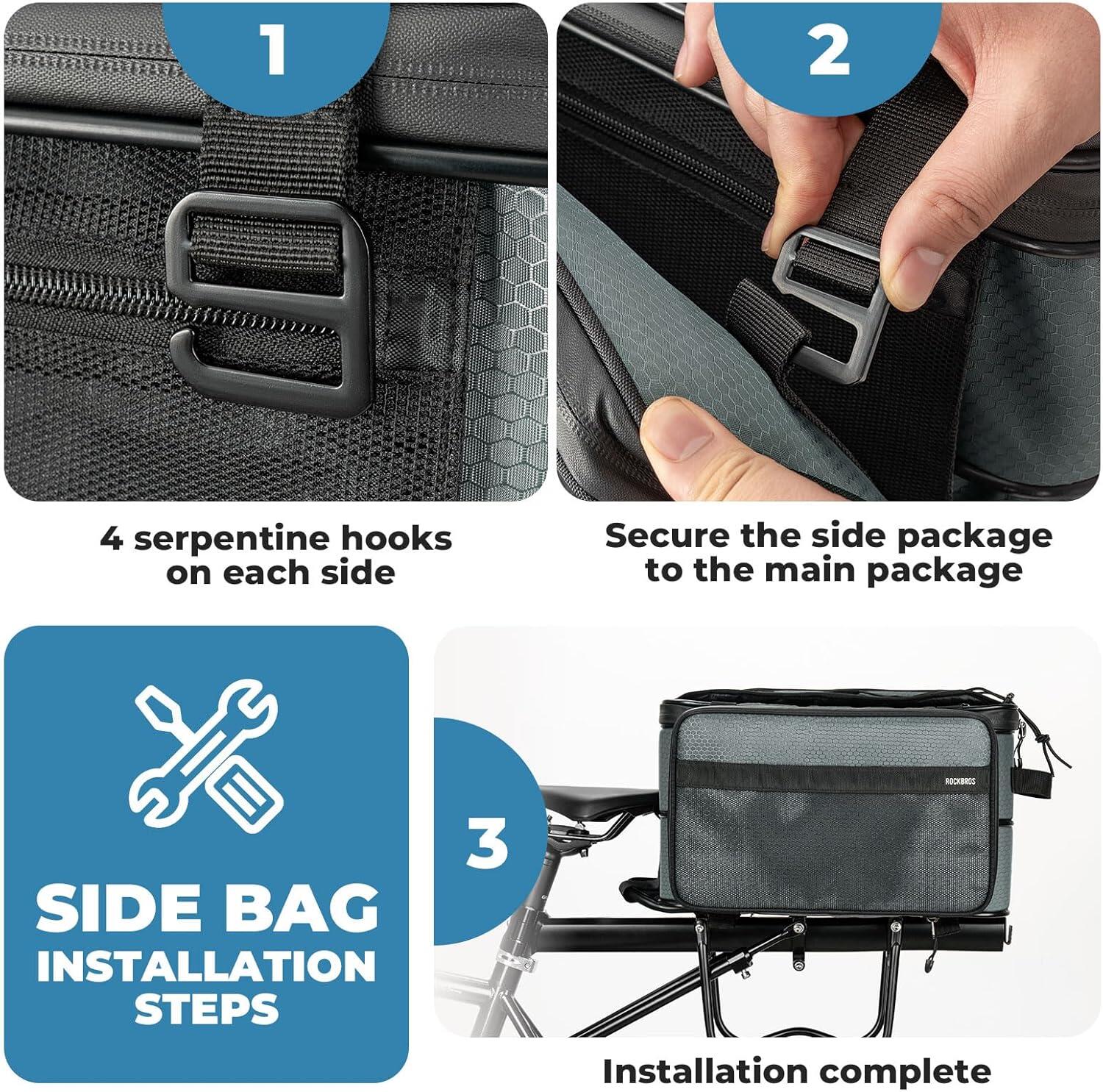 ROCKBROS Road to Sky Sacoche Vélo 15-30L Pliable pour Porte-Bagages Arrière Gris 5/6
