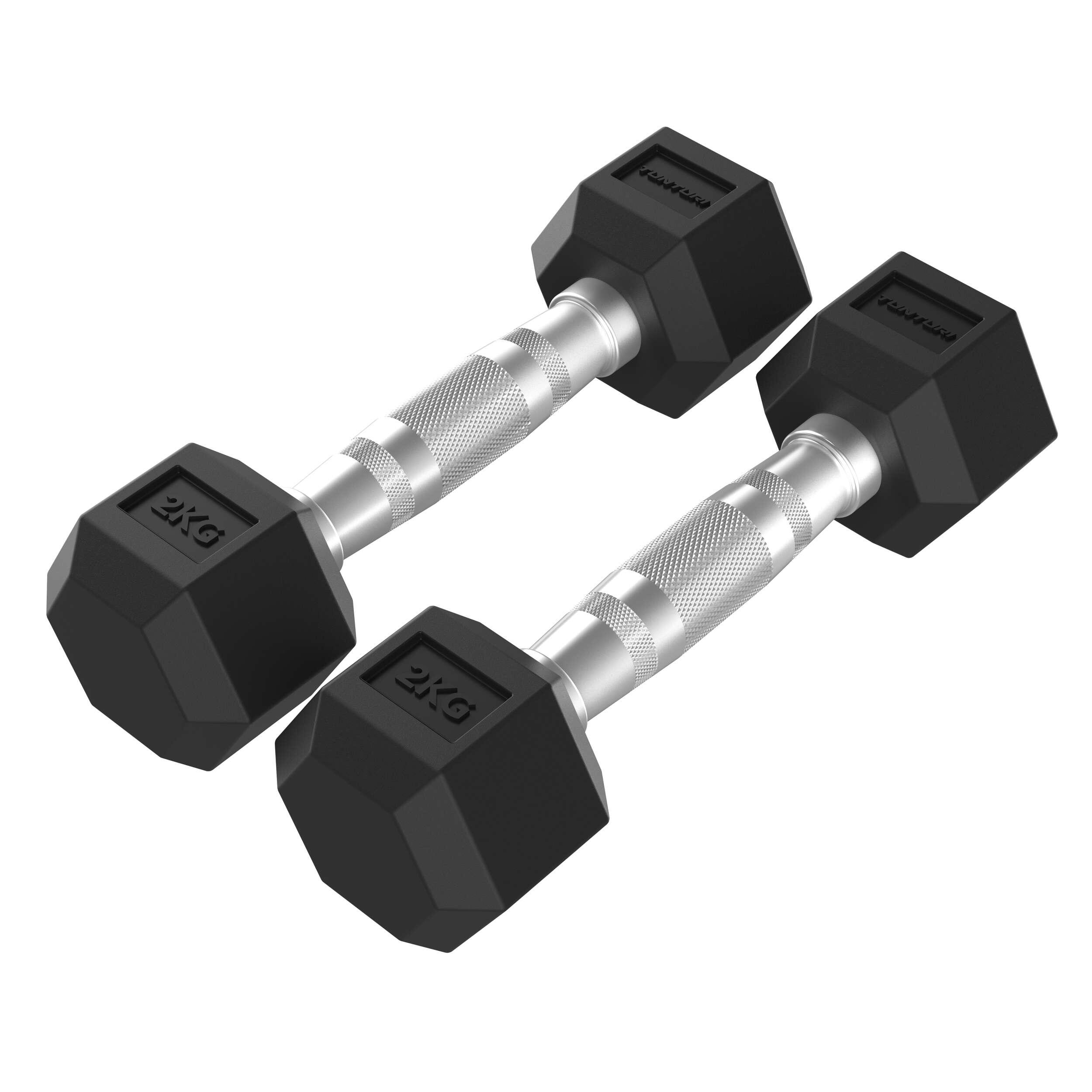 Set Manubri Esagonali Platinum - Gomma - 2x 2kg - Nero 1/7