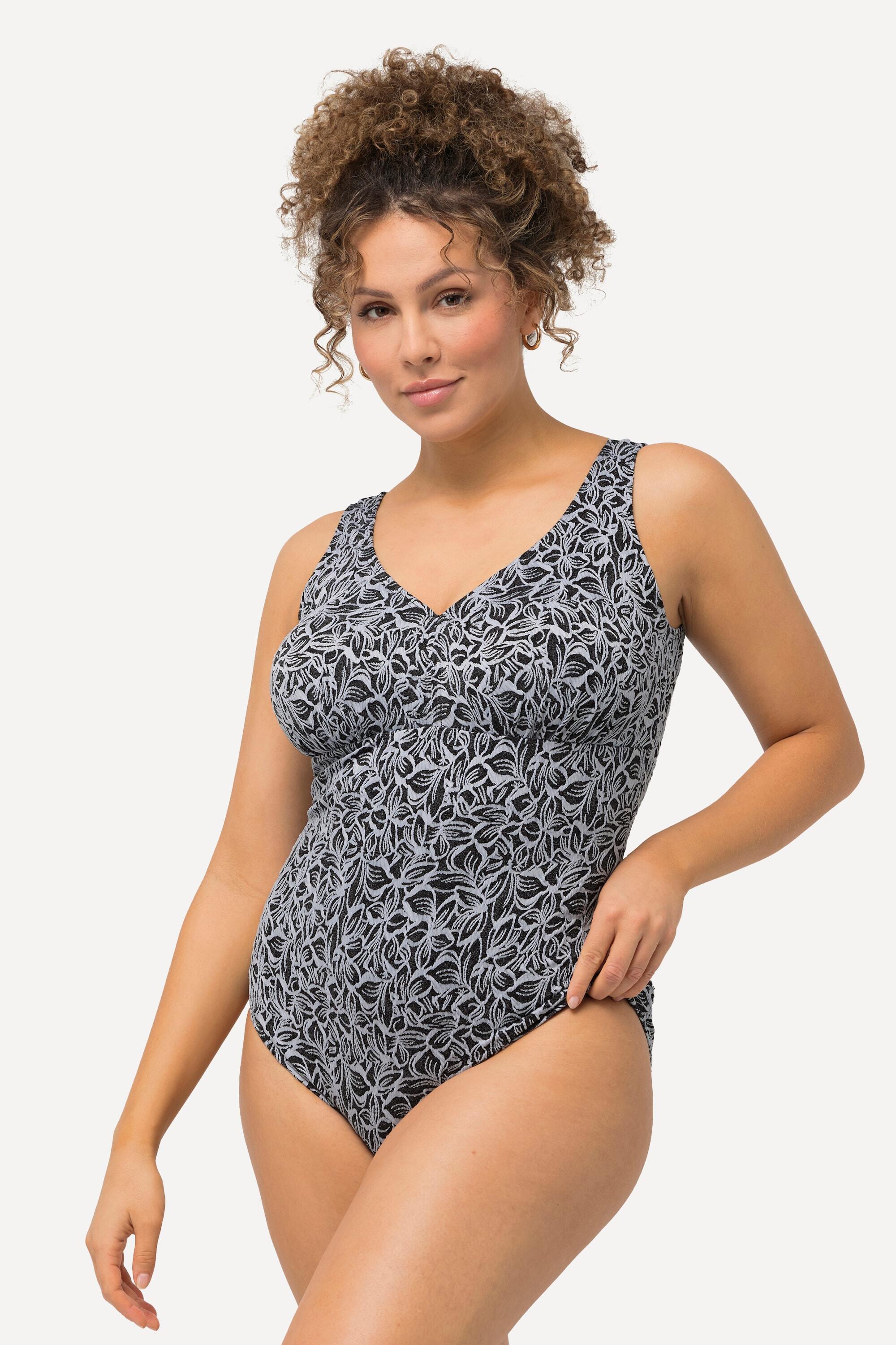 Femme Maillot de bain avec bonnets souples. Imprimé feuillage. 4/6