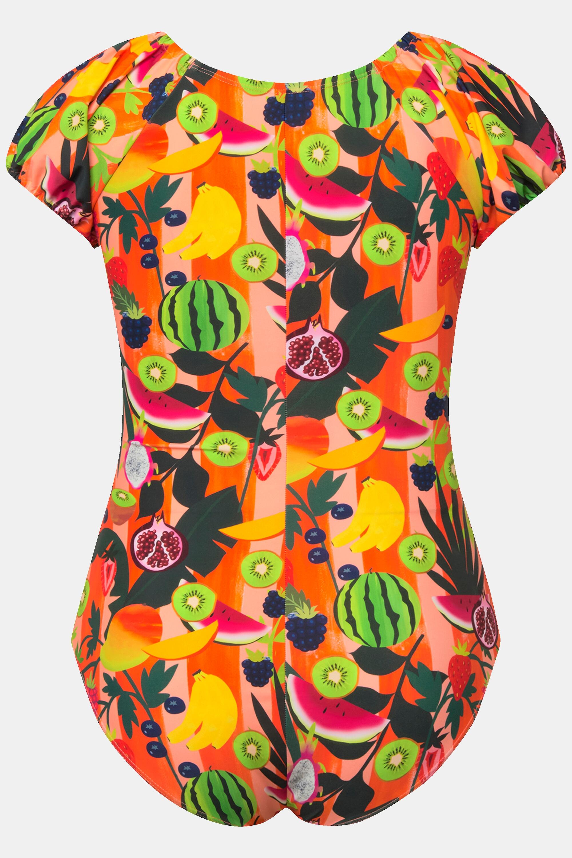 Femme Maillot de bain à bonnets souples. Imprimé fruits et manches 6/6