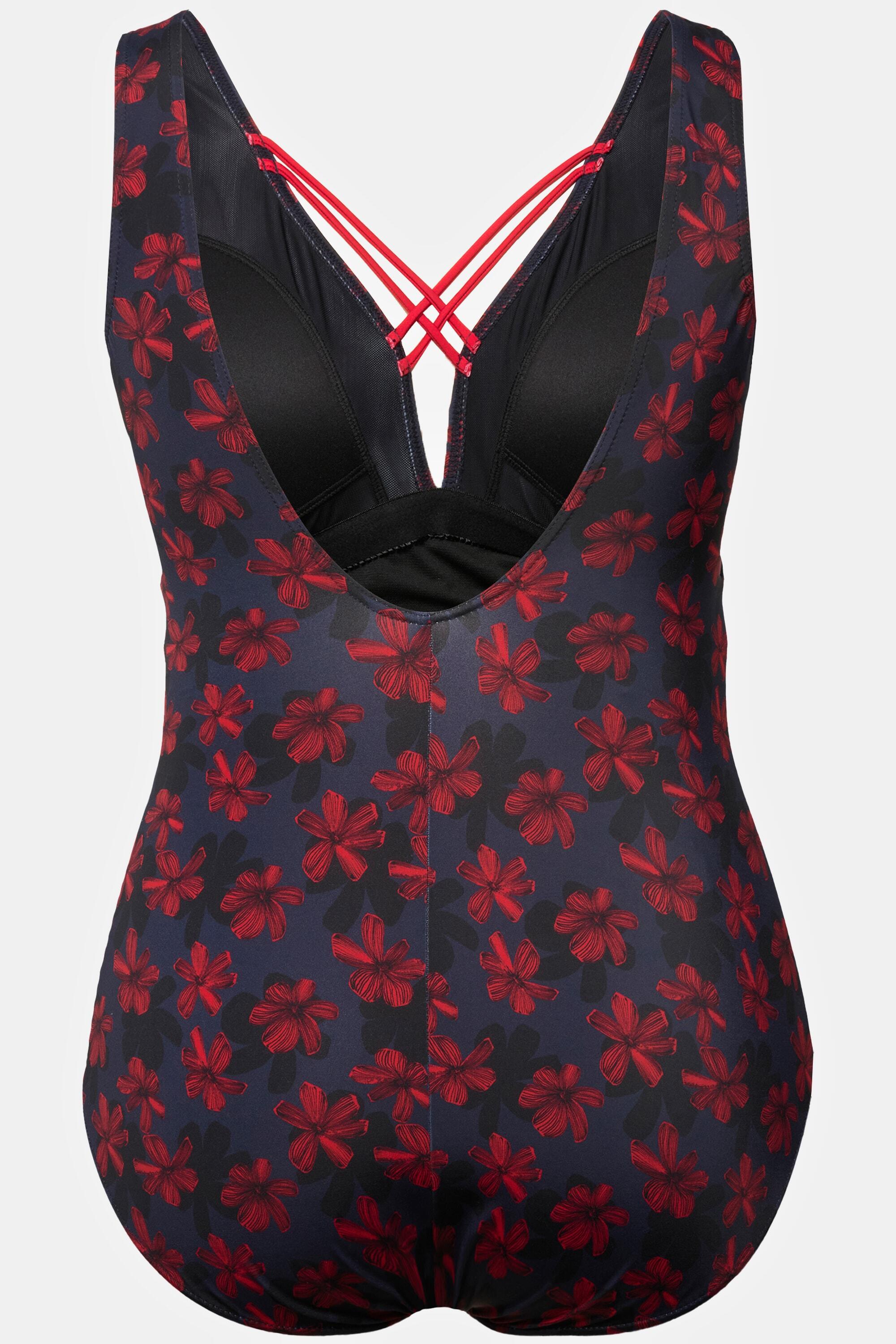 Damen Badeanzug Blüten Zierbänder Softcups 6/6
