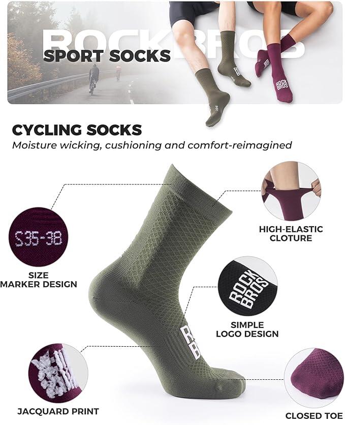 ROCKBROS Road to Sky Chaussettes Vélo Respirantes Longues Unisexes S Vert 3/6