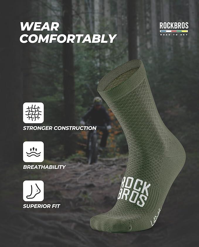 ROCKBROS Road to Sky Chaussettes Vélo Respirantes Longues Unisexes S Vert 2/6
