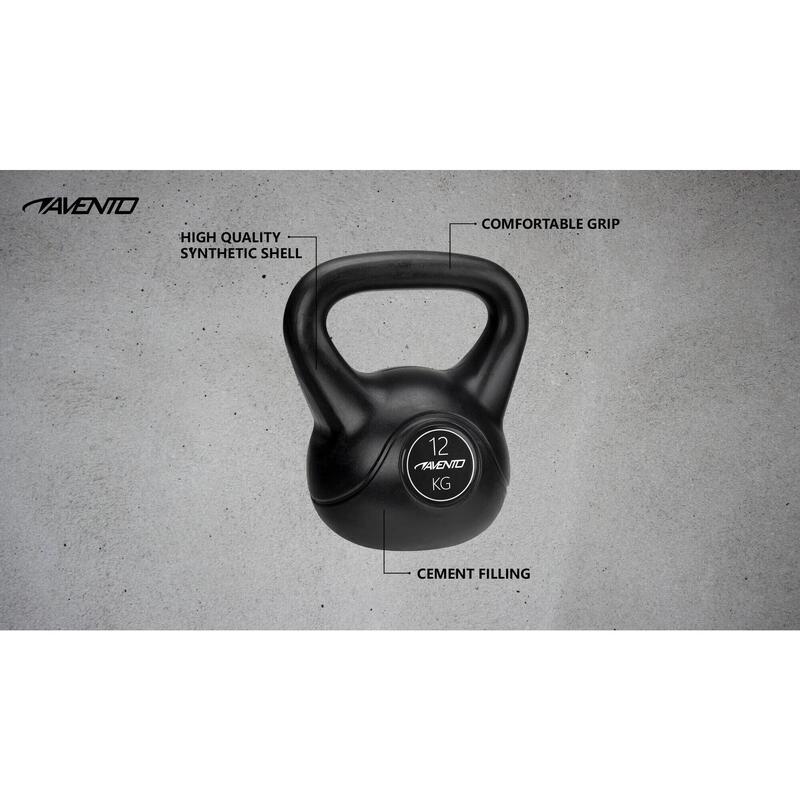 Kettlebell 12 Kg, Negru, plastic cu umplutură din ciment
