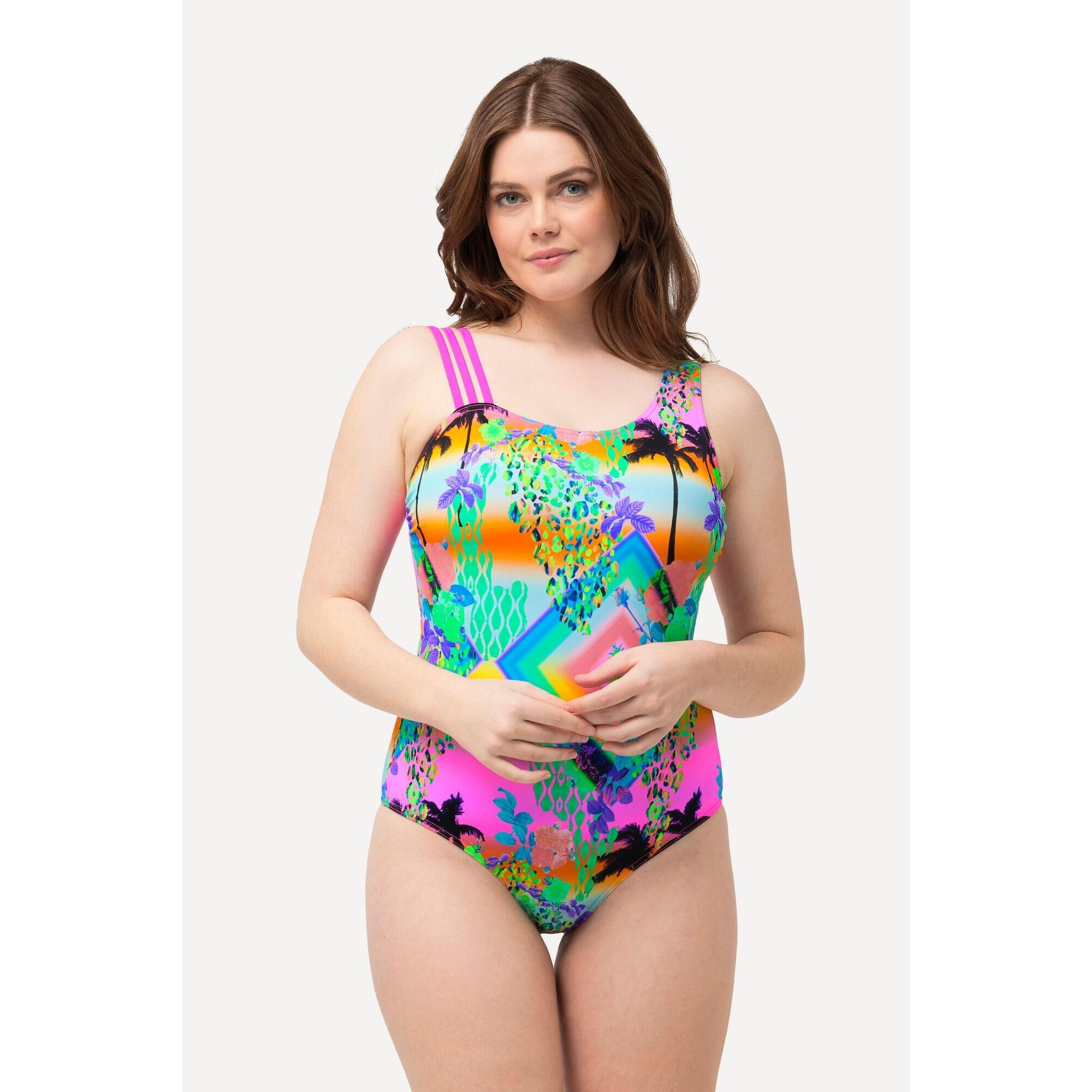 Ulla Popken - Femme Maillot De Bain À Bonnets Souples - Maillot De Bain 1 Pièce - Orange|rose - Decathlon