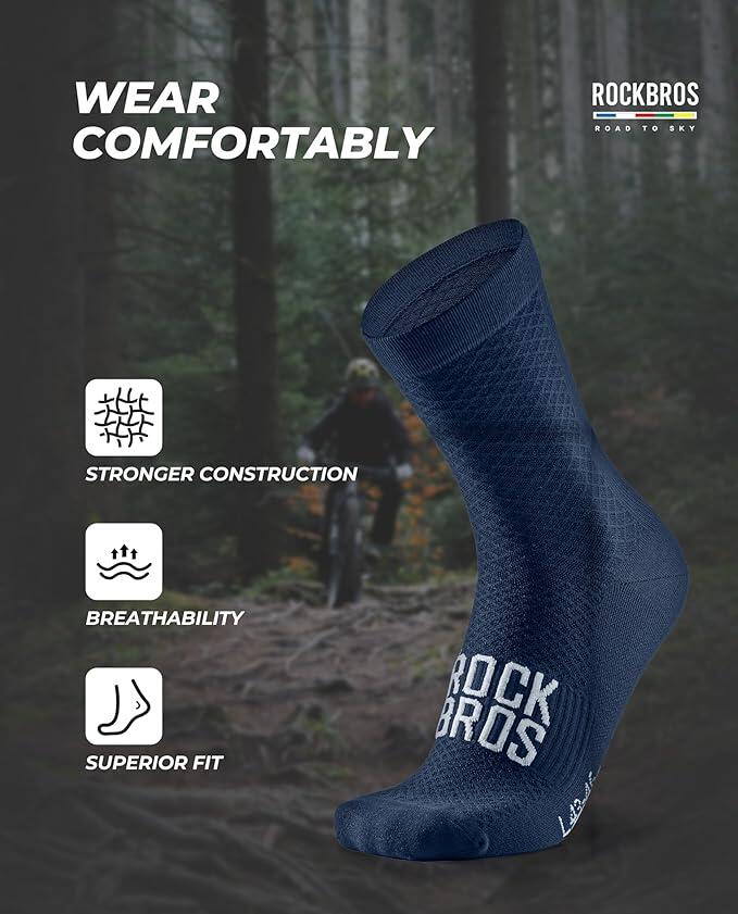 ROCKBROS Road to Sky Chaussettes Vélo Respirantes Longues Unisexes M Bleu 2/6
