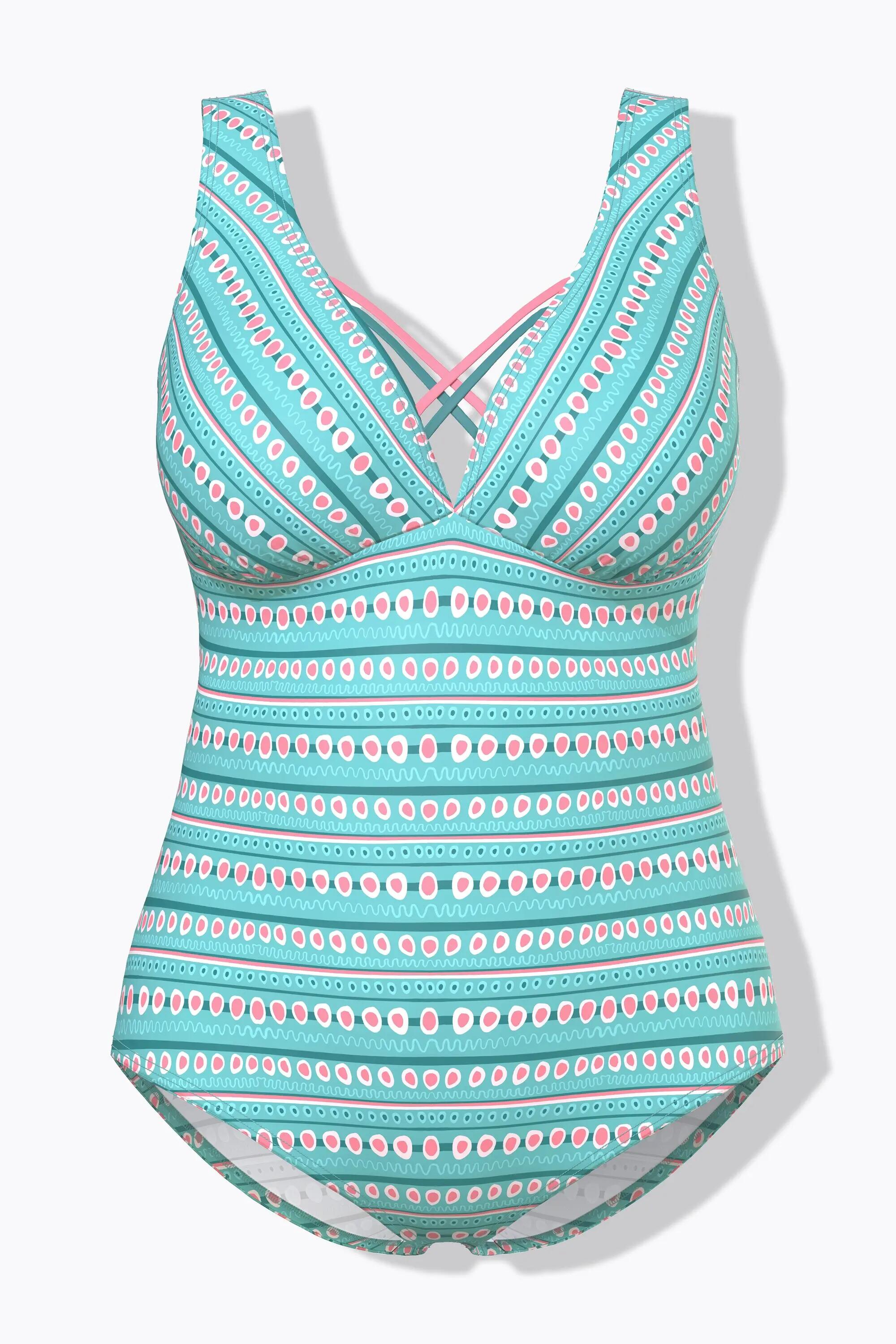 Damen Badeanzug Streifen Softcups Zierbänder recycelt 13/13